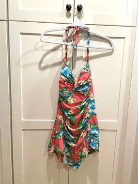 Ocean Dream Signature Pink Tropical Flowers Halter One Piece Swimsuit